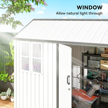 8' x 6' Outdoor Storage Shed Metal Garden Shed Window White