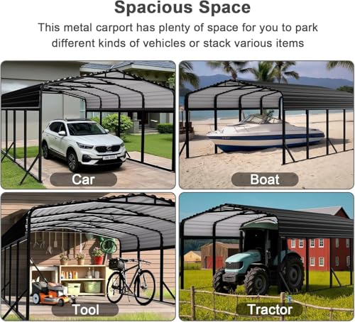 12x20 FT Metal Carport with Extra 6 Side Reinforcement Support Rods (1012 Cubic Feet)
