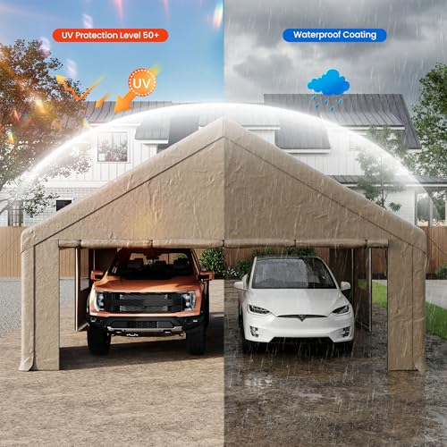 20×20 FT Storage Shelter Outdoor Gable Roof Carport with Removable Side Walls