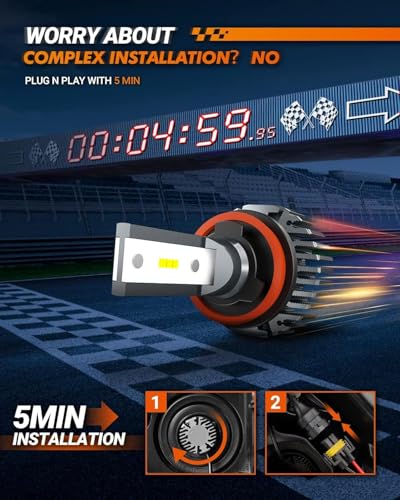 H11/H8/H9 Light Bulbs, Super Bright Single Beam with Cooling Fan, Plug and Play, Non-Polarity, Fog Bulbs, Powersports Accessory Lights, Pack of 2 (2 Count)