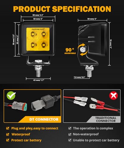 LED Pods 2 Inch Amber Fog Offroad Cube Lights Focused Spotlights (2 Count)