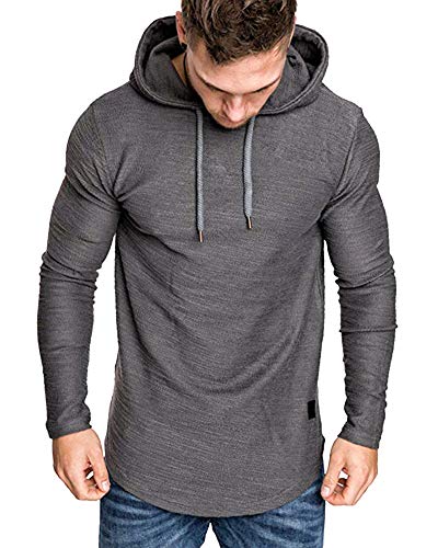 Mens Fashion Athletic Hoodies Sport Sweatshirt Solid Color Fleece Pullover Dark Grey 3XL