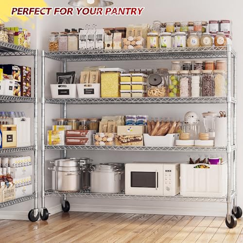 55.5''W Storage Shelves 2500LBS Wire Shelving Unit with Wheels Heavy Duty Metal Shelves for Storage Adjustable Garage Storage Rack Pantry Shelf Kitchen Shelving (3 Count)