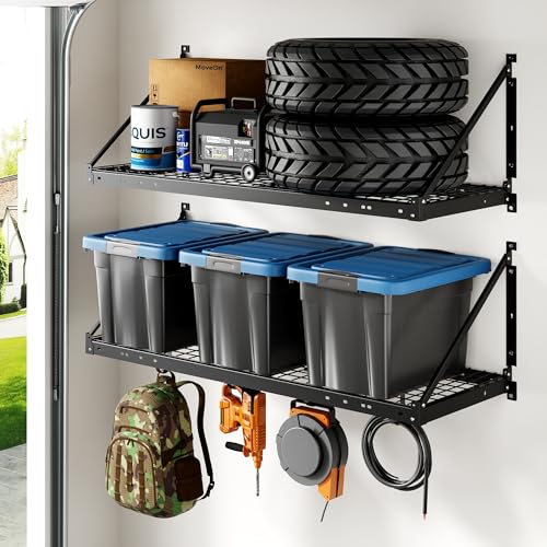 2 Pack 2x4 ft Garage Wall Shelving with 4 Hooks (2 Count)