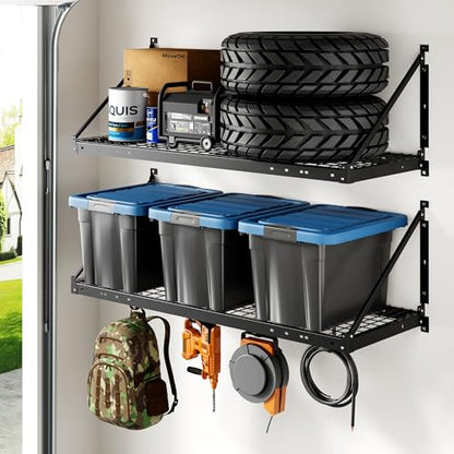 2 Pack 2x4 ft Garage Wall Shelving with 4 Hooks (2 Count)