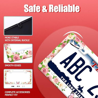 Pink Butterfly License Plate Frame Stainless Steel Flowers License Holder
