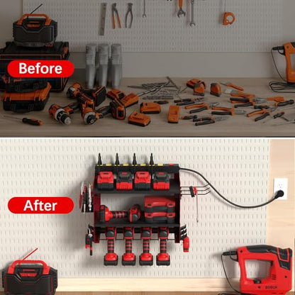 Power Tool Organizer Wall Mount with Charging Station & 8 Outlet