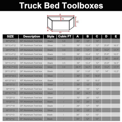 26 Inch Heavy Duty Aluminum Stripes Plated Tool Box Pick Up Truck Bed RV Trailer Tongue Toolbox Waterproof Storage Organizer with Lock and Keys