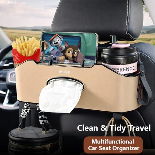 Back Seat Car Organizer with Cup Holders Tissue Box