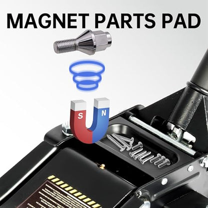 3-Ton (6600lbs) Low-Profile Dual Pistons Heavy-Duty Steel Racing Floor Jack with Quick Lift Hydraulic Pump, Foot Pedal and Magentic Pad for Car Maintenance