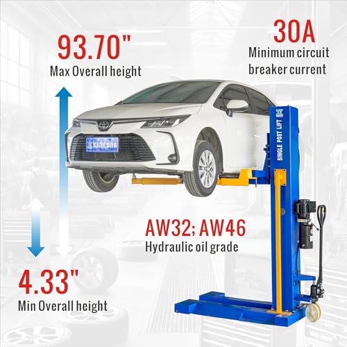 Mobile Car Lifts 6200 lb Single Post Manually Unlock Lift M6200 220V