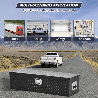 36 Inch Heavy Duty Aluminum Diamond Plate Tool Box Pick Up Truck Bed RV Trailer Toolbox Waterproof Square Storage Organizer with Side Handle