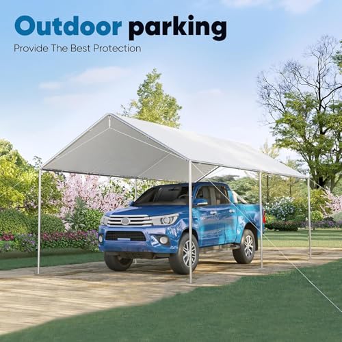 10x15 ft Heavy Duty Car Canopy Galvanized Frame Carport Outdoor Party Tent Boat Shelter with 3 Reinforced Steel Cables