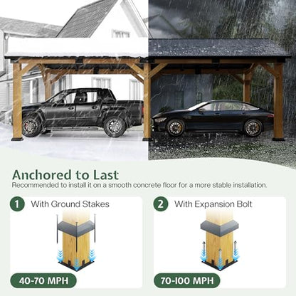 12x24x9.5 FT Cedar Wood Carport with Galvanized Steel Gable Roof