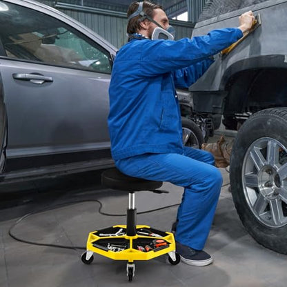 Rolling Mechanic Stool with Removable Tool Tray & Padded Cushion
