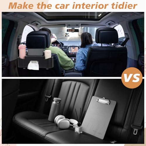 2 Pack Multifunctional Car Seat Back Storage Box Car Seat Back Organizer with Tissue Box (2 Count)