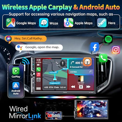 7" Double Din Car Stereo Compatible with Wireless Apple CarPlay & Android Auto