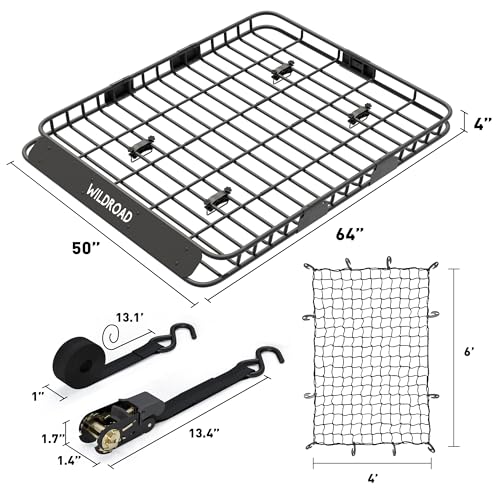 Rooftop Cargo Carrier Combo Roof Rack Cargo Basket 64" x 50" x 4"