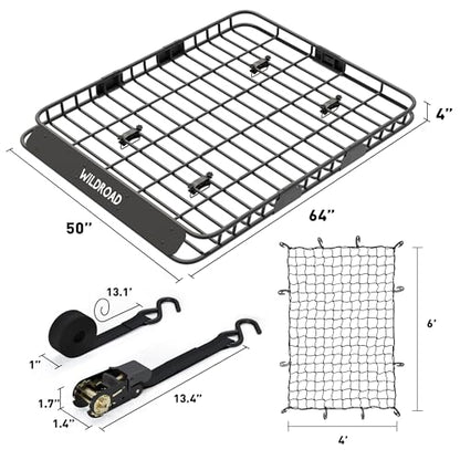 Rooftop Cargo Carrier Combo Roof Rack Cargo Basket 64" x 50" x 4"
