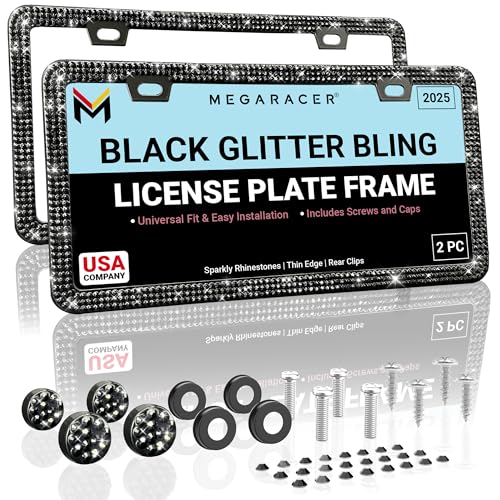 Elegant Black Bling License Plate Frames for Women