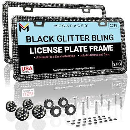 Elegant Black Bling License Plate Frames for Women