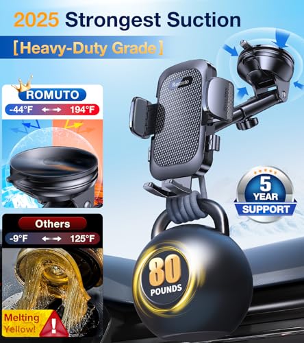 Phone Holders for Your Car Phone Holder Mount【Super Suction】Cell Phone Holder for Car Accessories for Women Men【360° Adjustable】 Suction Phone Mount for Car