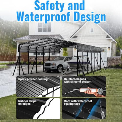 20x30FT Large Heavy Duty Carport with Side Support Poles for All Weather