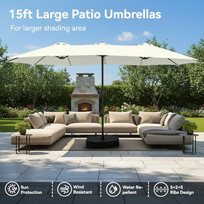 15ft Large Outdoor Patio Umbrella with Base Included