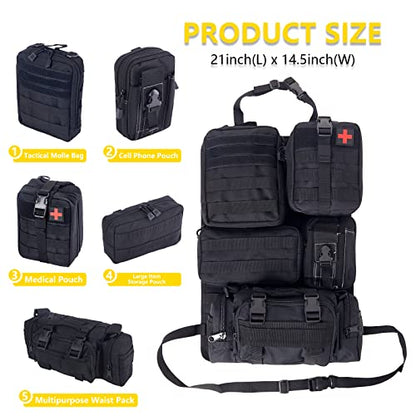 Universal Tactical Seat Back Organizer Vehicle Molle Panel Organizer Storage Bag with 5 Detachable Molle Pouch for All Vehicel Such as Jeep