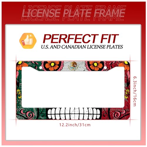 Mexico Flag Skull License Plate Frame Stainless Steel 2