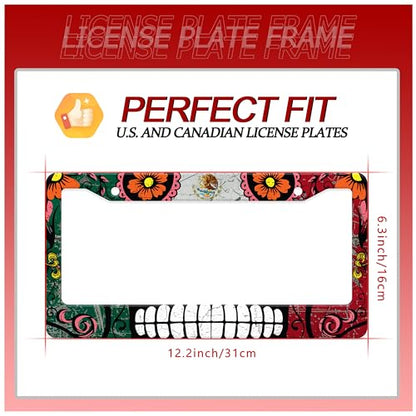Mexico Flag Skull License Plate Frame Stainless Steel 2