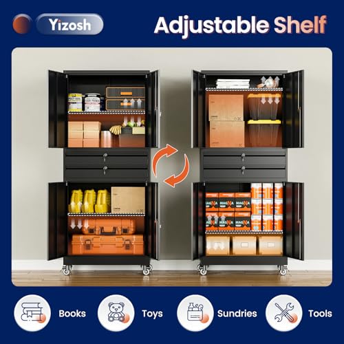 Metal Garage Storage Cabinet with Locking Doors and Adjustable Shelves