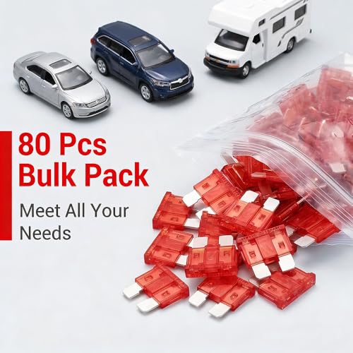 80Pcs) 10 Amp Standard Fuse, 10A Car Blade Fuses for Car/RV/Truck/SUV/Motorcycle/Boat (80 Count)