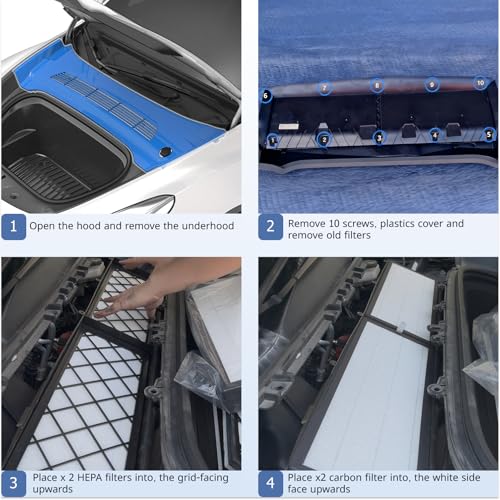 Tesla Model Y Front Trunk HEPA Carbon Air Filters Kit (4 Count)