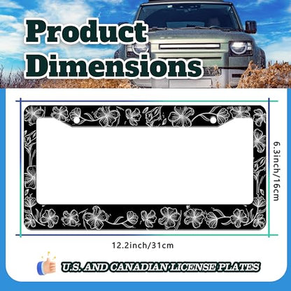 Black White Line Drawing Floar License Plate Frame Stainless Steel 6X 12 in