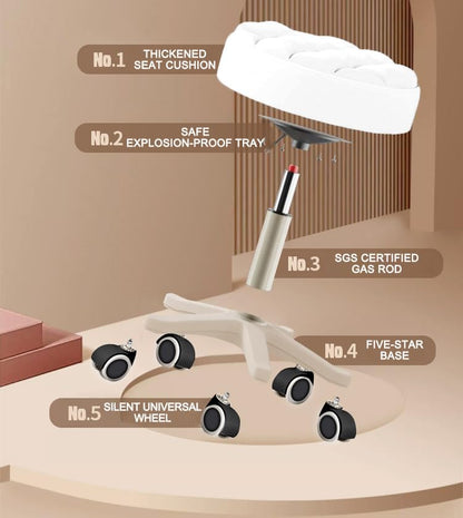Small Chair Round Rolling Stool with Wheels PU Leather Height Adjustable Swivel Drafting Work SPA Salon Stools Home Office Chair (4 Count)
