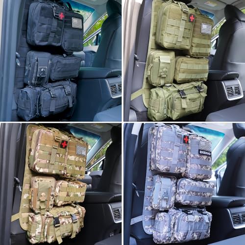 Universal Tactical Car Seat Back Organizer Bag Tactical Molle Vehicle Organizers Panel Vehicle Protector Organizers with 5 Detachable Pouches for Car Truck Ford Jeep