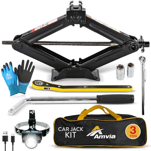 Car Jack Kit 3 Ton Scissor Jack with Lug Wrench Auto Tire Change Tool