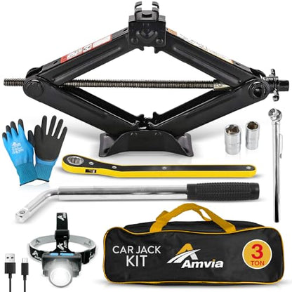 Car Jack Kit 3 Ton Scissor Jack with Lug Wrench Auto Tire Change Tool