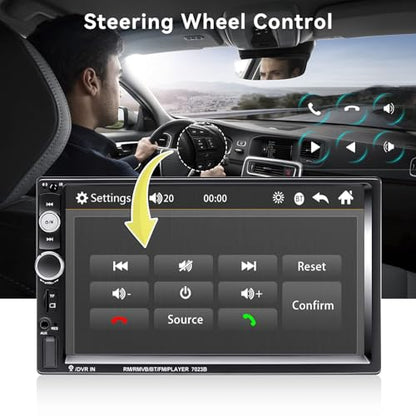 7" Double Din Car Stereo Audio Bluetooth MP5 Player USB FM Multimedia Radio+ 4 LED Mini Backup Camera with Steering Wheel Remote Support Mobile Phone Synchronization