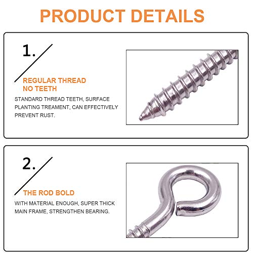 6 Pack 304 Stainless Steel Screw Eyes 3.2" (6 Count)