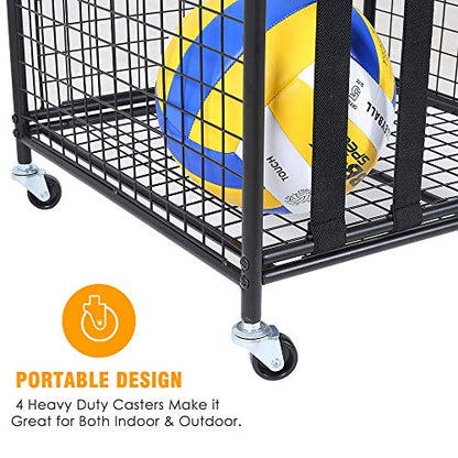 Garage Sports Ball Storage Rack Lockable Stackable Ball Cage Rolling Cart