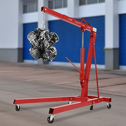 Folding Engine Crane 2 Ton Folding Engine Hoist 4400lbs Crane Hoist Lift with 6 Iron Caster Wheels for Garage