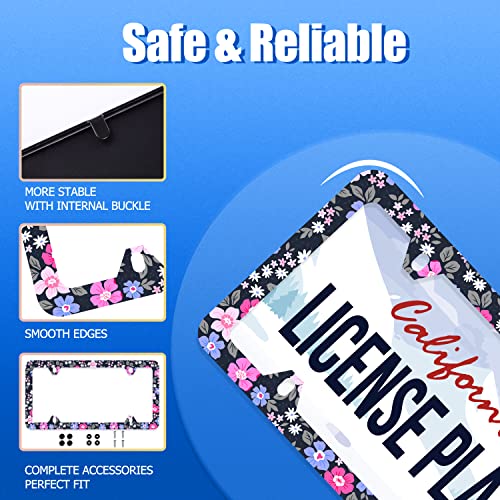Hibiscus Flower License Plate Frame Stainless Steel Accessory 12.3x6.3 Inch
