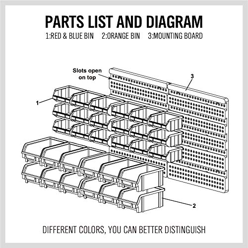 30-Bin Wall-Mounted Storage Rack System - Heavy-Duty Garage Tool Organizer for Screws, Nuts, Bolts, Nails, Beads, and Small Hardware Parts - Easy Installation and Customizable (30 Count)