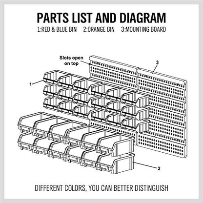 30-Bin Wall-Mounted Storage Rack System - Heavy-Duty Garage Tool Organizer for Screws, Nuts, Bolts, Nails, Beads, and Small Hardware Parts - Easy Installation and Customizable (30 Count)