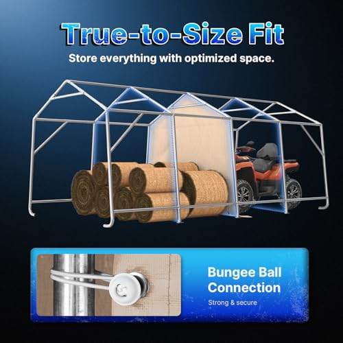 Heavy Duty 10X20 ft Carport Outdoor Patio Portable Canopy Storage Shelter Shed with 2 Rolled up Zipper Doors & Vents for Snowmobile Garden Tools