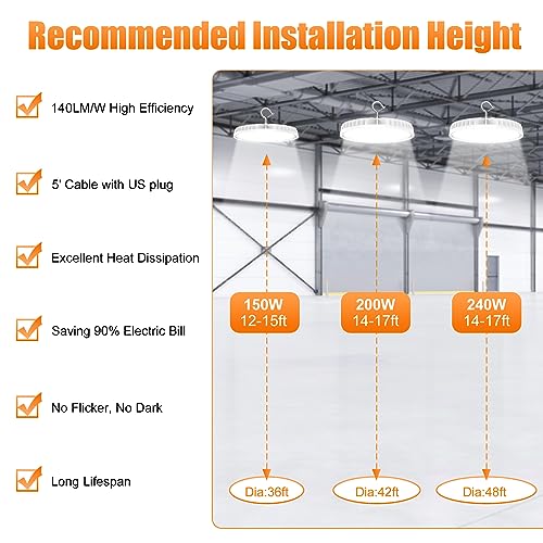 2 Pack LED High Bay Light 240W 200W 150W Adjustable