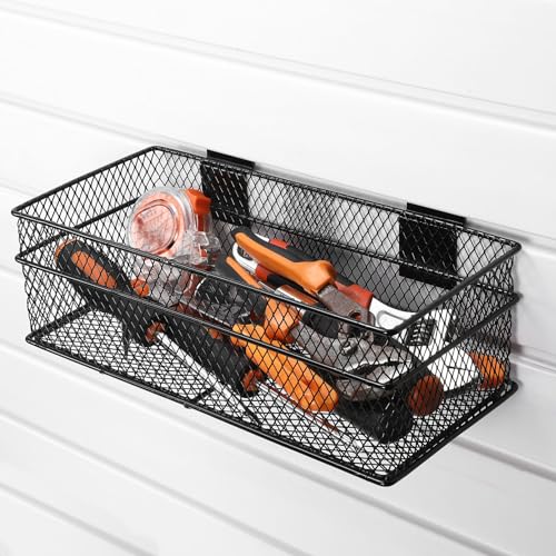4 Pcs Slatwall Basket Set Ventilated Metal Slatwall Basket Hanging Wire Bins Wall Mounted Accessories for Panel Garage Storage Display Organizing (4 Count)