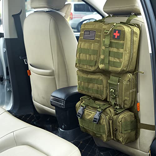 Universal Tactical Car Seat Back Organizer Bag Tactical Molle Vehicle Organizers Panel Vehicle Protector Organizers with 5 Detachable Pouches for Car Truck Ford Jeep